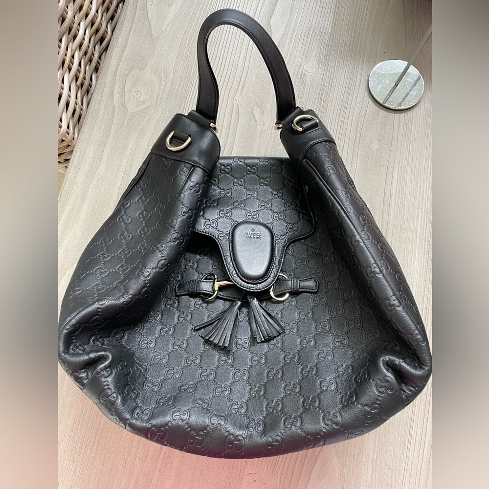 Gucci Black Embossed GG Tassel Hobo Bag